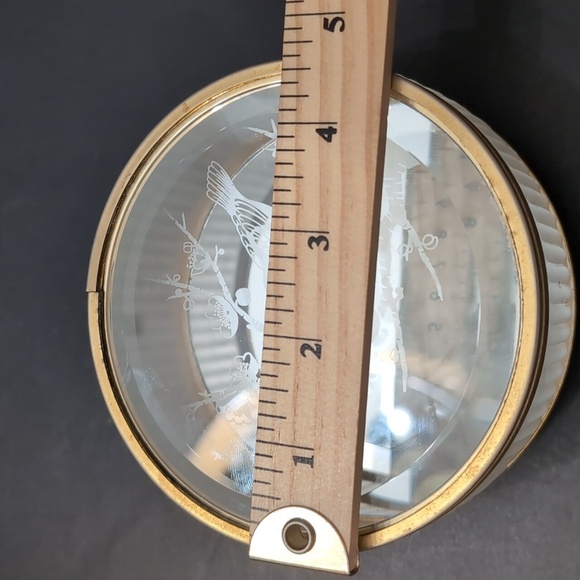 Vintage Round Beveled Glass,Footed,Lidded Etched Jewelry Box. - Picture 7 of 7